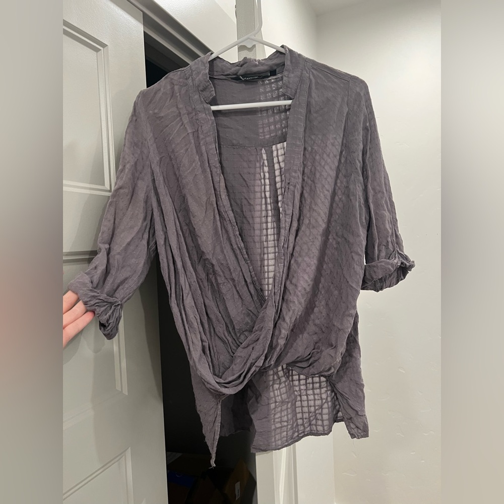 Glassons Gray Wrap Blouse with 3/4 Sleeves